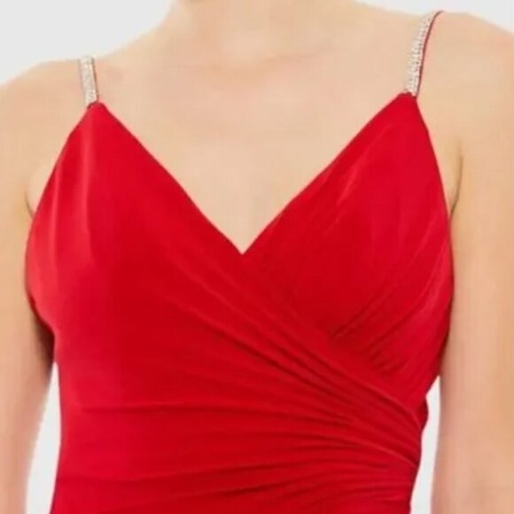 NWT MAC DUGGAL Faux Wrap V Neck Open Back Gown Red 12 - Picture 3 of 8